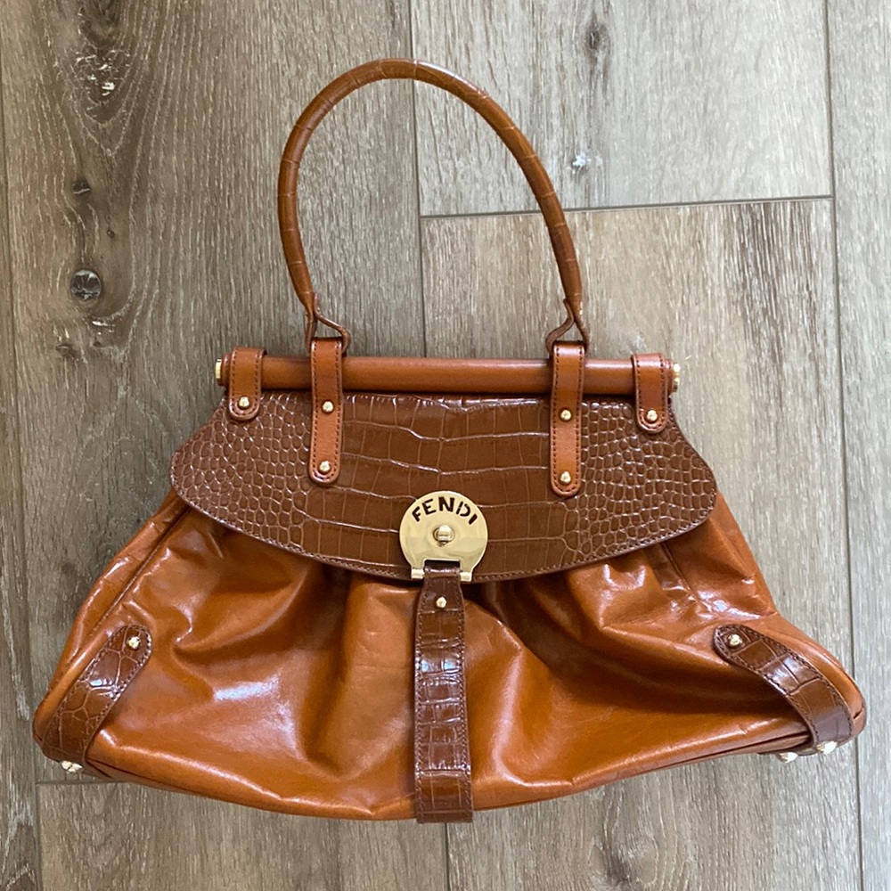 Fendi satchel leather and croc embossed